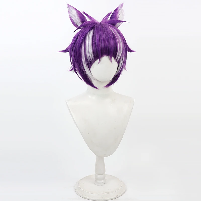 Peluca de Cosplay Twisted Wonderland Che'nya, pelo sintético corto morado resistente al calor, accesorios de juego de rol para fiesta de Halloween para hombres y mujeres