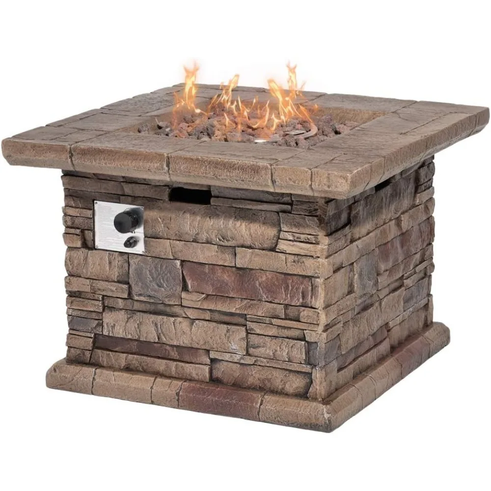 Outdoor Propane Fire Pit Table, 32-inch Imitation Stone Square Concrete Propane Fires Pits 50,000 BTUfor ,Gas Smokeless Fire Pit