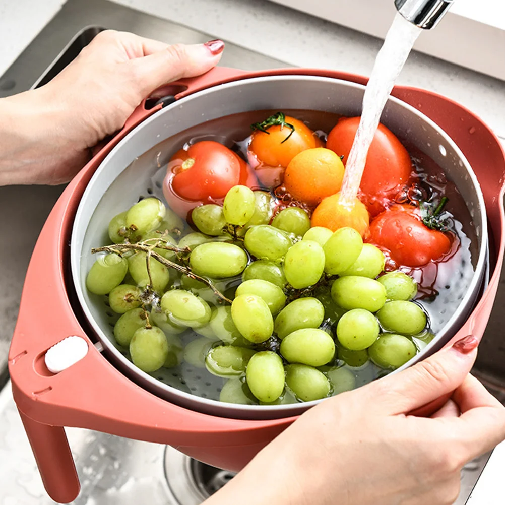 

Double Color Black White Kitchen Basket Vegetable Fruits Storage Basket Round Multi-Function Washing Container