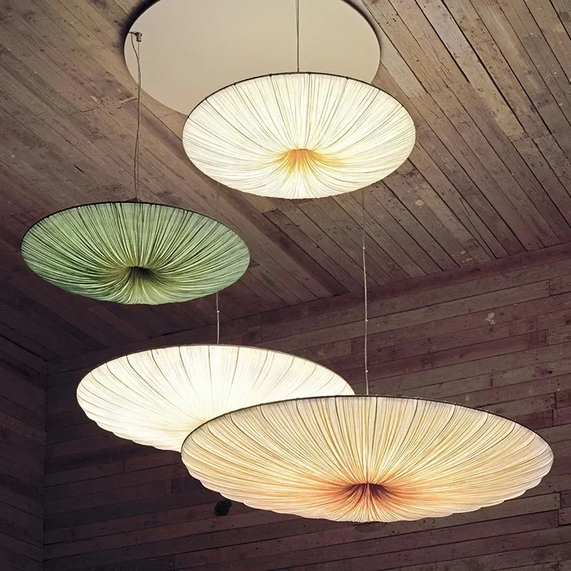 

Modern Fabric Pendant Lamp Cloth Flying Saucer Lampshade Parlor Homestay Cafe Bedroom Restaurant Ceiling Chandelier LED Fixtures