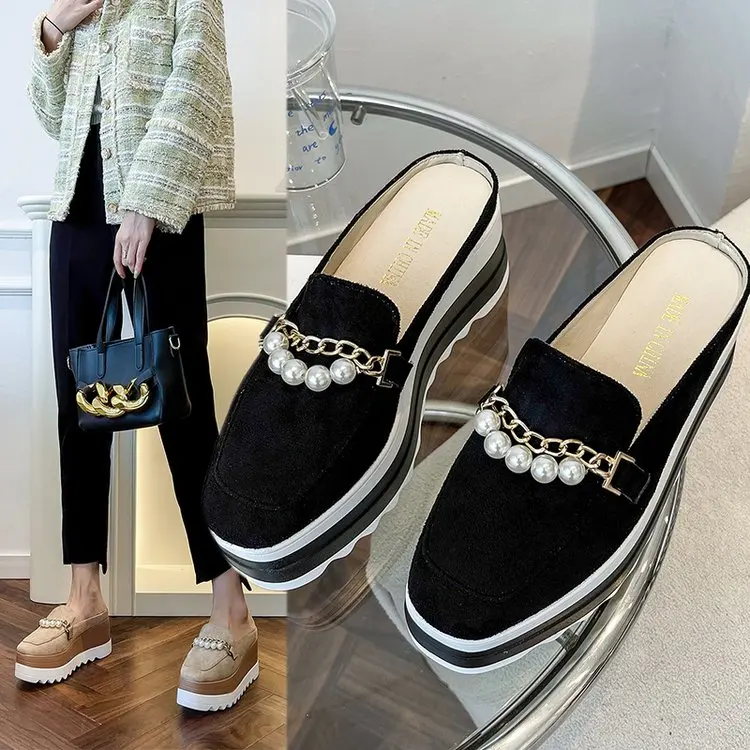 Slippers ladies flip  comfortable rubber platform shoes ladies casual round toe flat loafers flat autumn suede women's shoes