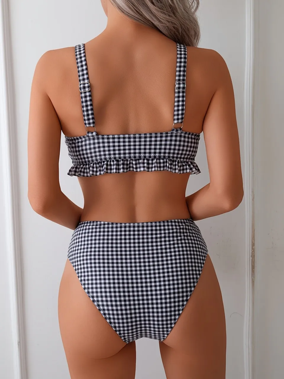 Bikini froncé à bretelles 2025 taille haute Triangle maillot de bain femmes vichy maillots de bain femmes baigneurs maillot de bain maillots de bain
