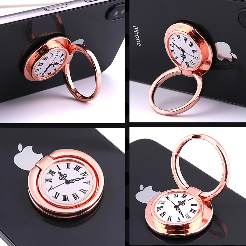 Mobile Phone Ring Bracket Holder Accessories Metal Creative Clock Ring Multi-angle Rotating Desktop Support Frame Phone Holder