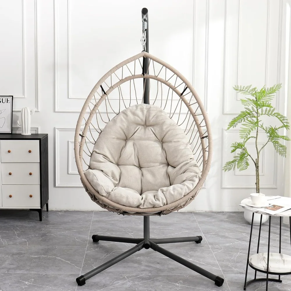 

Hanging Egg Chair with Stand, Foldable Patio Hammock Egg Swing Chair Made by All-Weather Core-Spun Polyester Rope