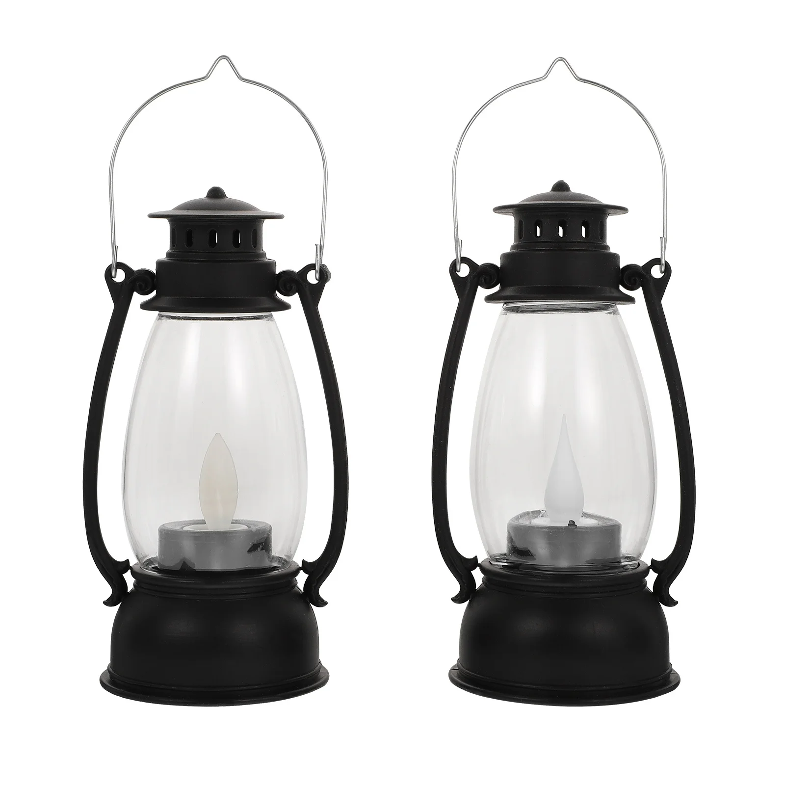

2Pcs Halloween Decorative LED Lantern Retro Lamp Portable Handheld Light for Fireplace Bar Hotel Ambience