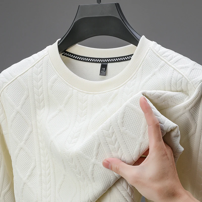 

Осенне-зимний мужской свитер с круглым вырезом, тяжелый однотонный жаккардовый трендовый повседневный базовый свитер