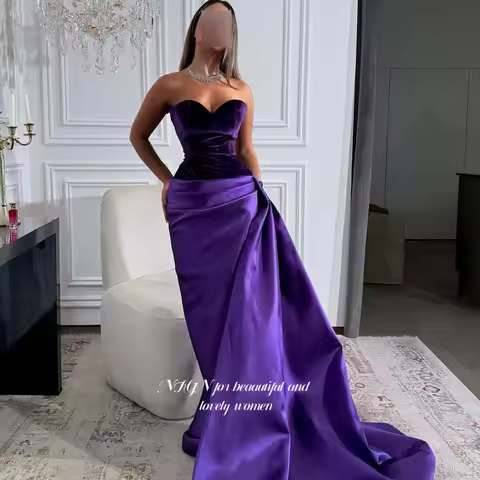 NFYN Purple Special Occasion Dress Prom Dress with Pleats Evening Dress with Side Train Strapless Prom Dress Customized