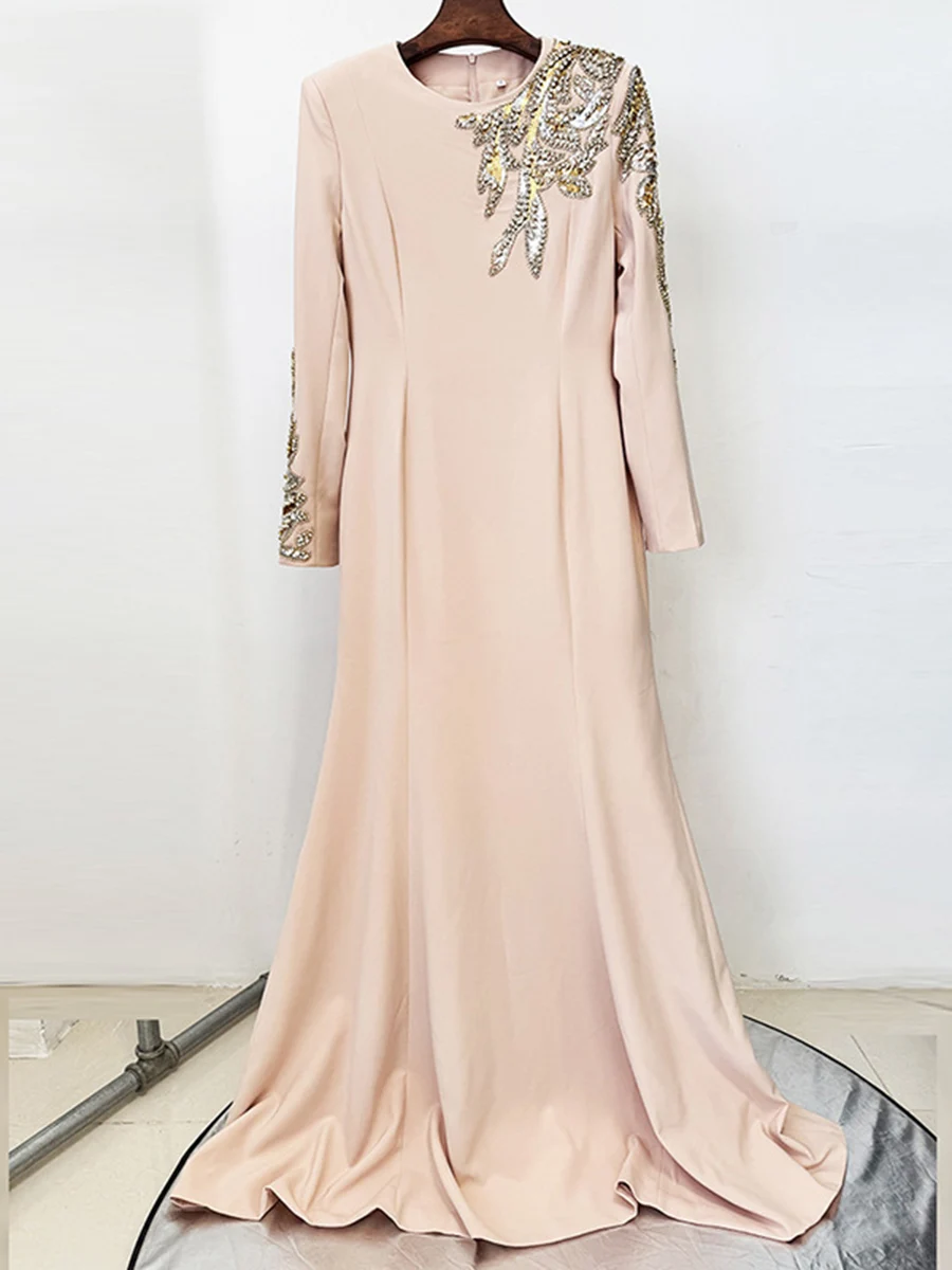 TWOTWINSTYLE التخسيس تقسم الترتر مزاجه فساتين للنساء الجولة الرقبة طويلة الأكمام المرقعة حبة فستان الملابس النسائية