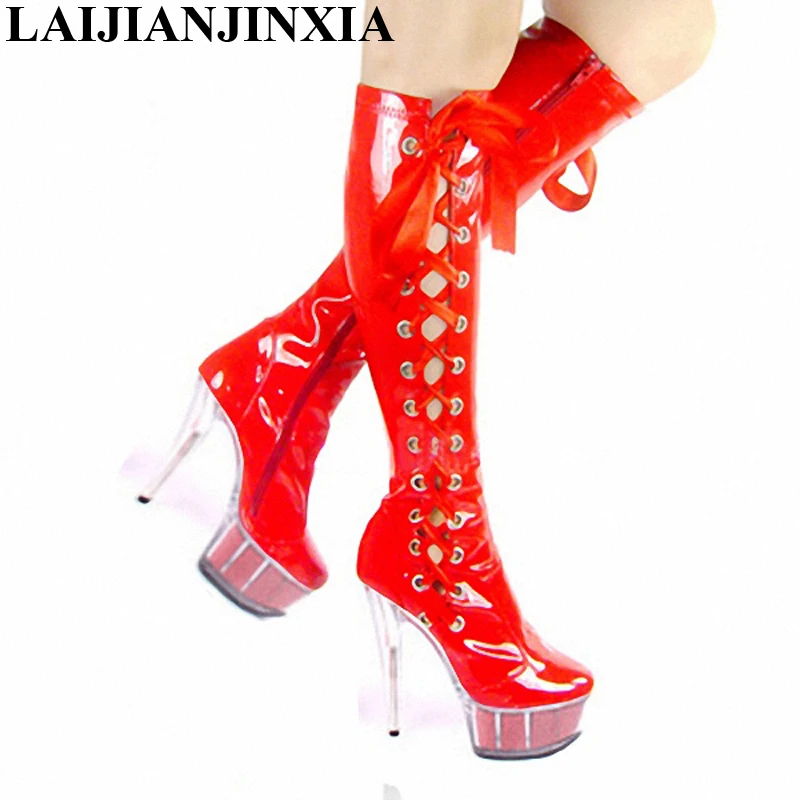 

New PU Party Quee Night Club High-Heeled Knee High Boots Women's Dance Shoes 15CM High Heels Boots B-066