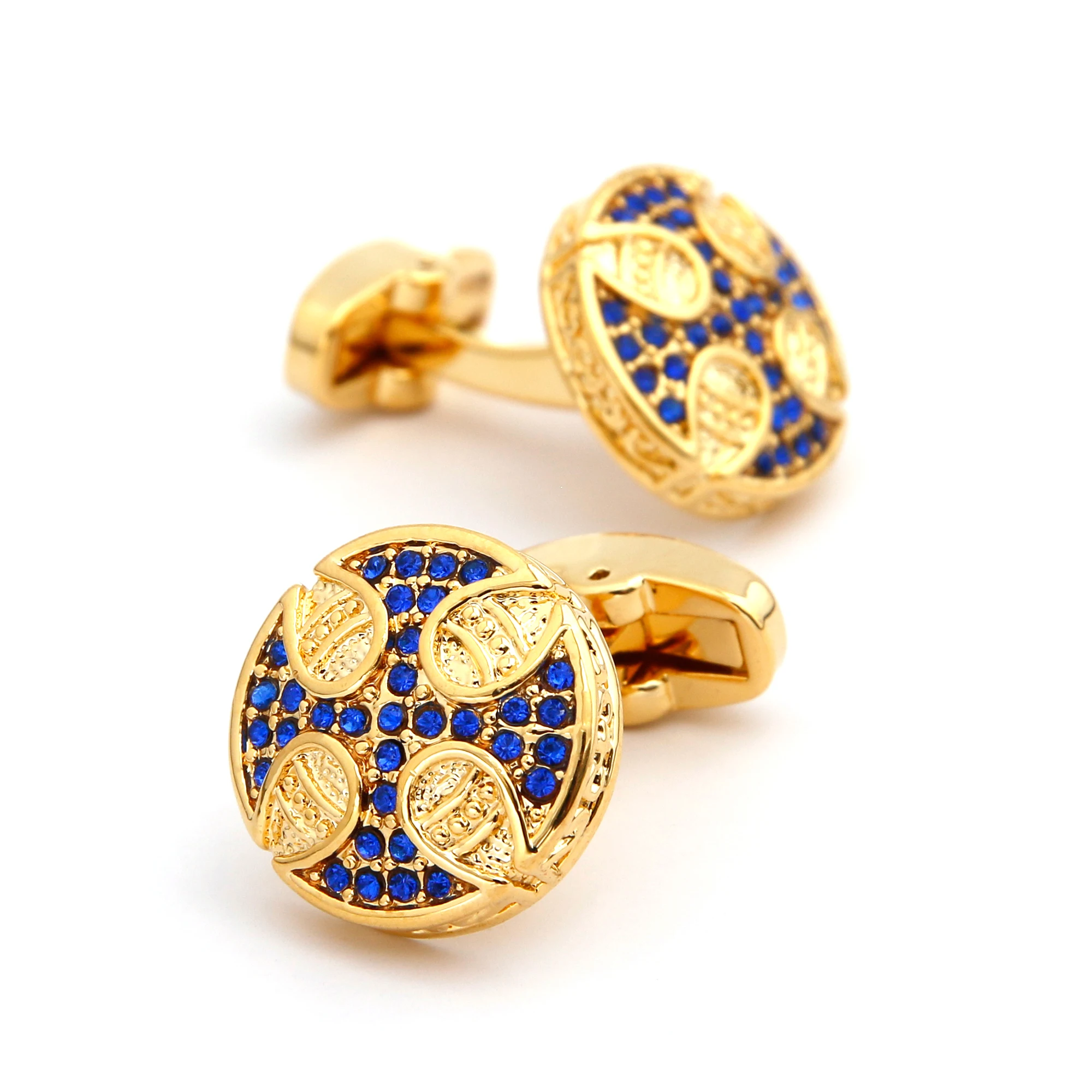 Cufflinks for Men TOMYE XK24036 Luxury Blue Zircon Golden Round Copper Texudo Shirt Cuff Links