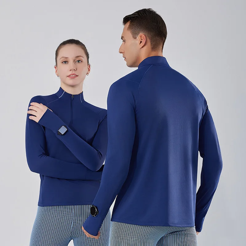 

Mens And Womens Autumn Quick Drying T Shirt Moisture Absorbing Training Fitness Clothes Half Open Zipper Sports Running Long