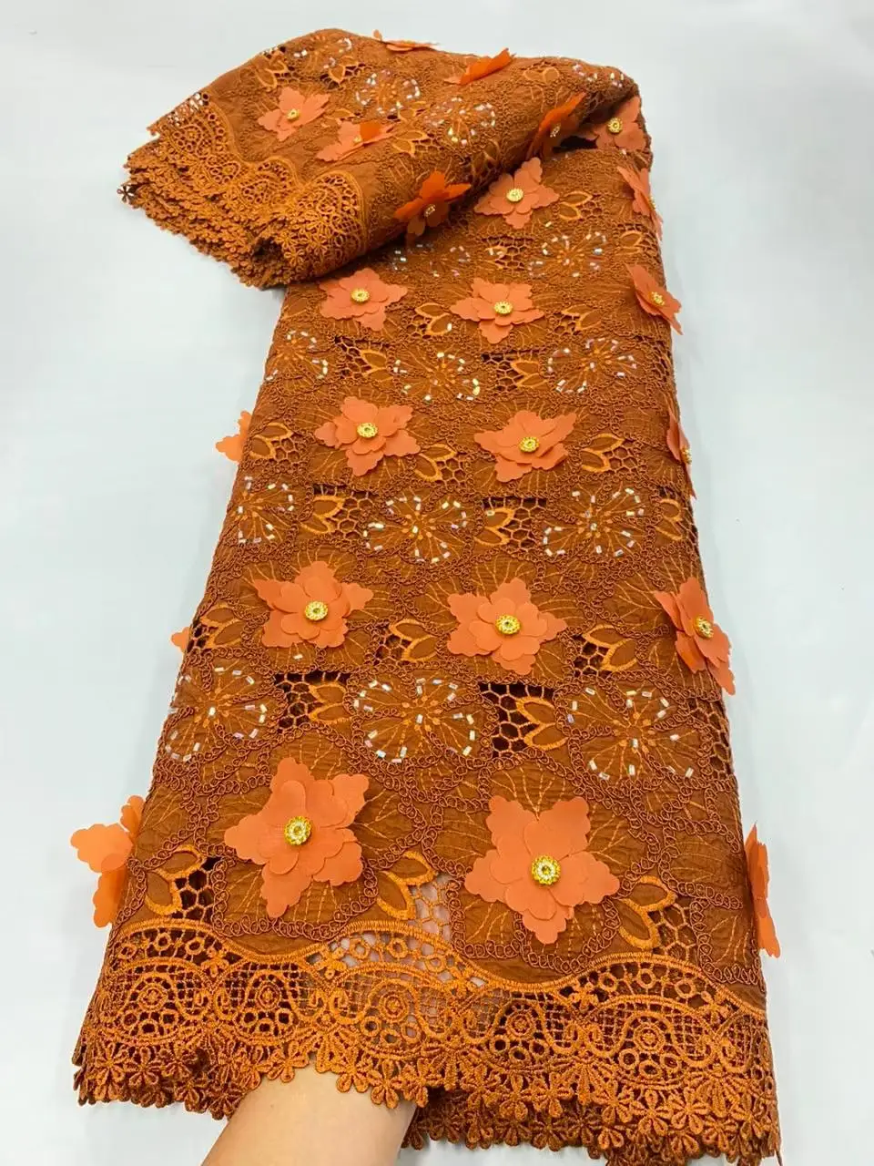 3D Embroidered Guipure Cupion Lace Skin Friendly African Cord Fabric Middle East Wedding Formal  Lady Gown with Appliques 3382