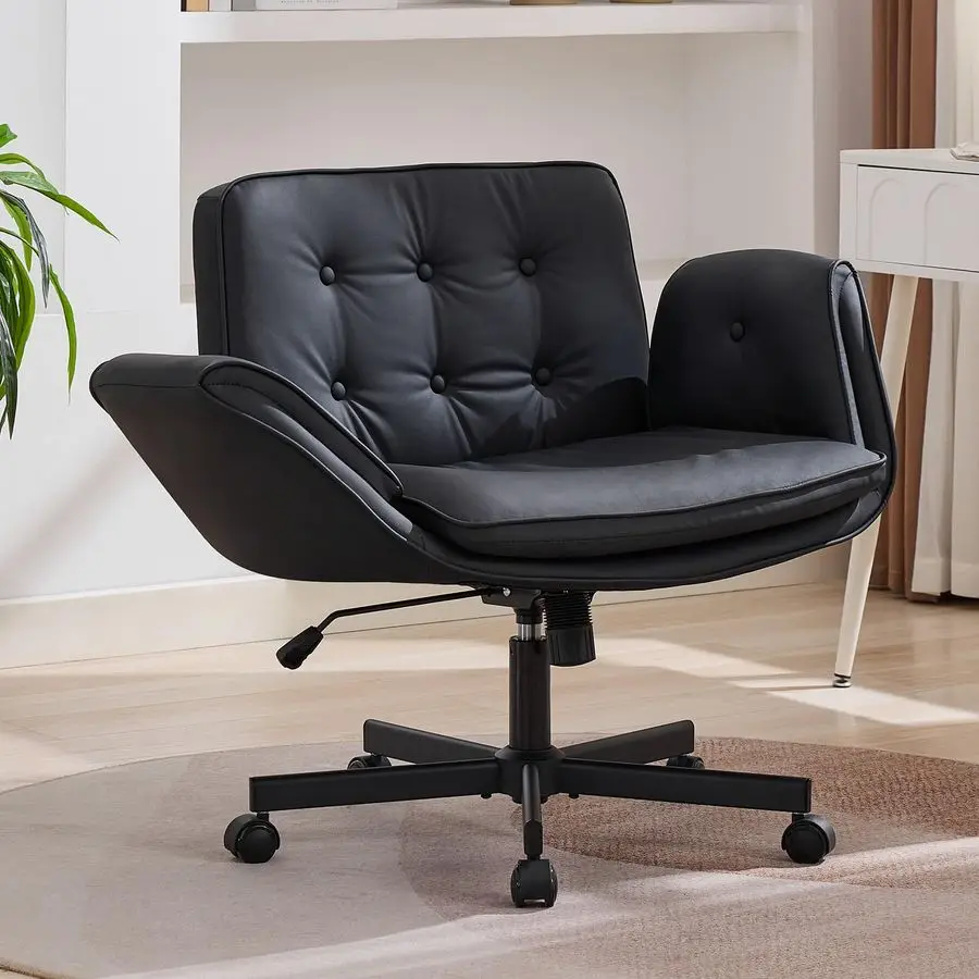 

Офисный стул Cross с колесиками и подлокотниками, черный туалетный столик со спинкой, удобные вращающиеся офисные стулья с перекрестными ножками для Ultimate Comf