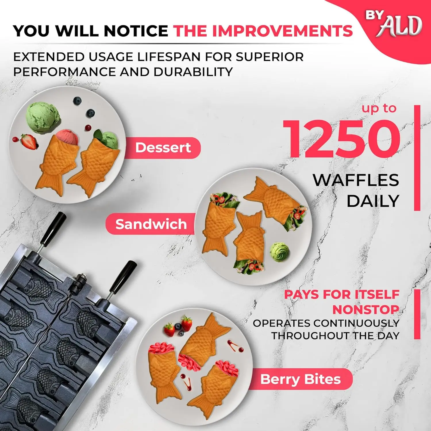 صانع وافل السمك من تاياكي |   مكواة الوافل على شكل سمكة |   الفولاذ المقاوم للصدأ |   غير لاصق |   110 فولت (5 سمكة مفتوحة الفم)