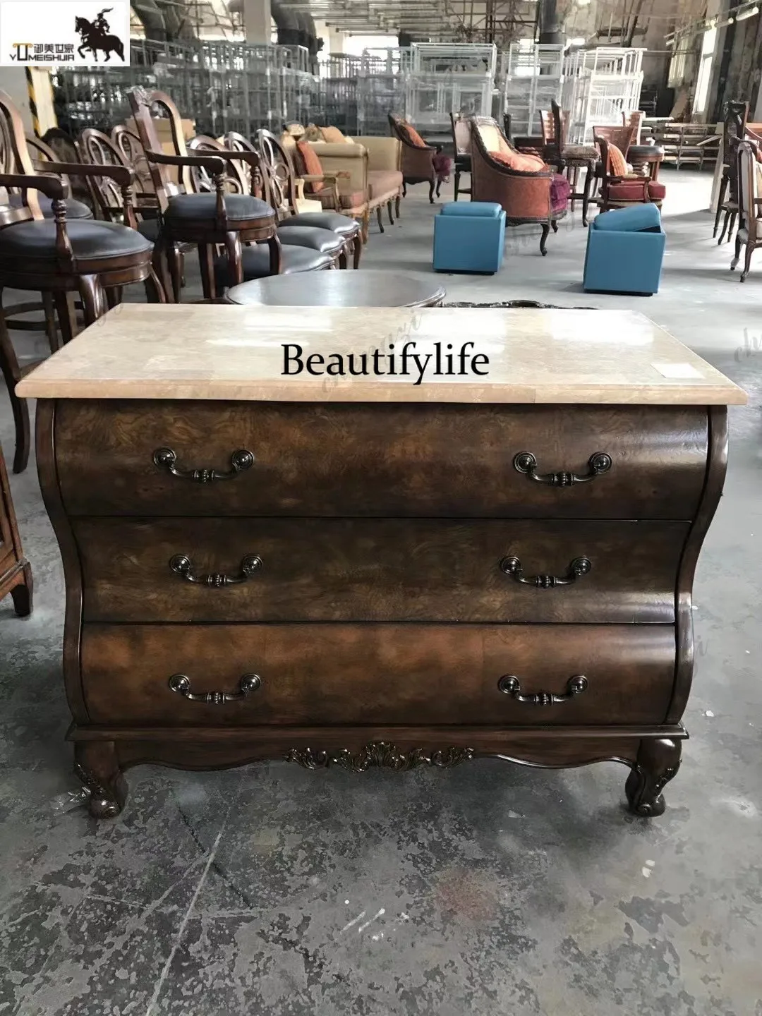 American country style old classic furniture three pumping cabinets three bucket cabinets marble surface