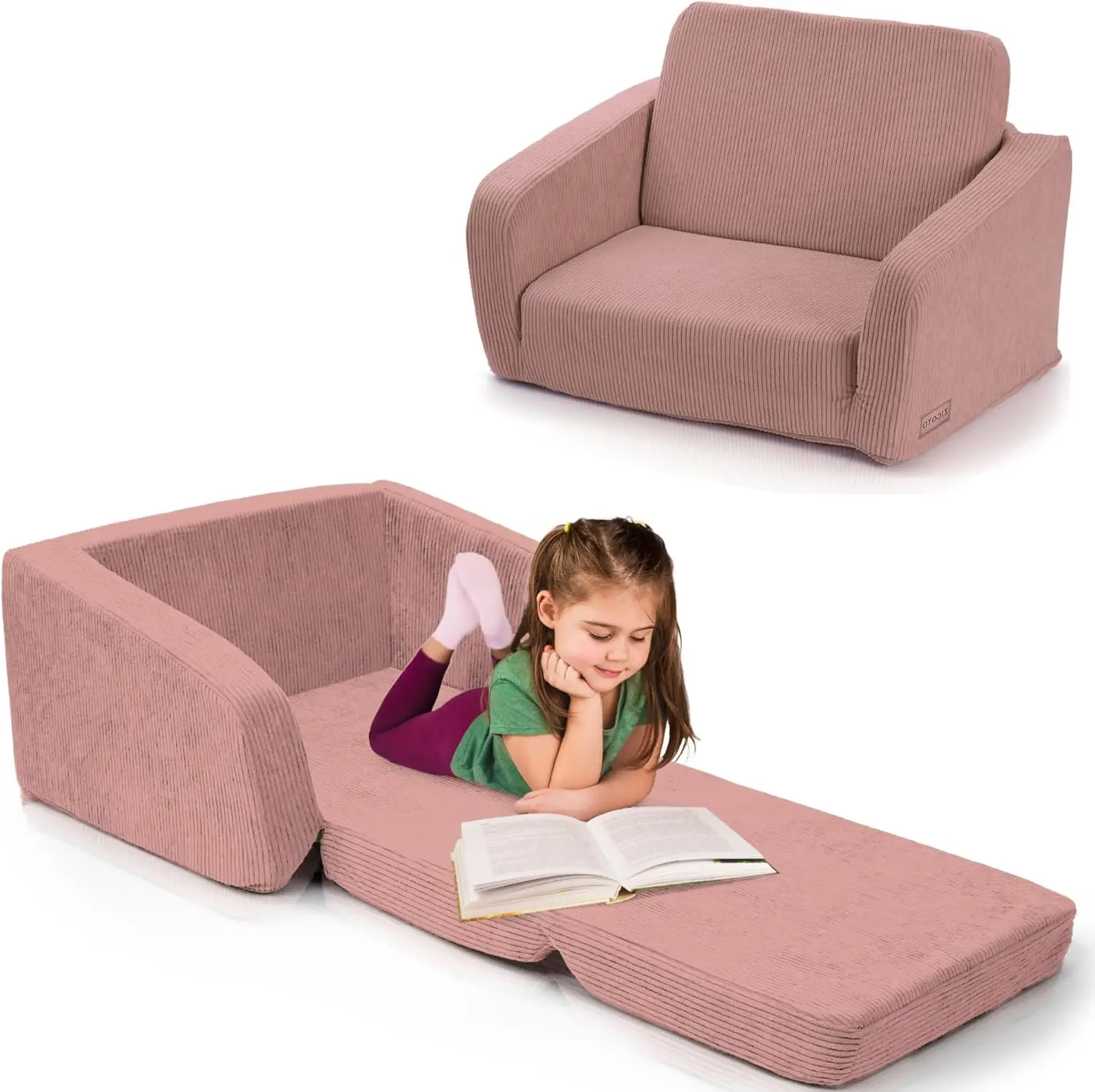

Kids Chair for Toddler, 2 in 1 Convertible Lounger with Memory Foam, Fold Out Sofa Couch for Nap and Play, Soft & Portable