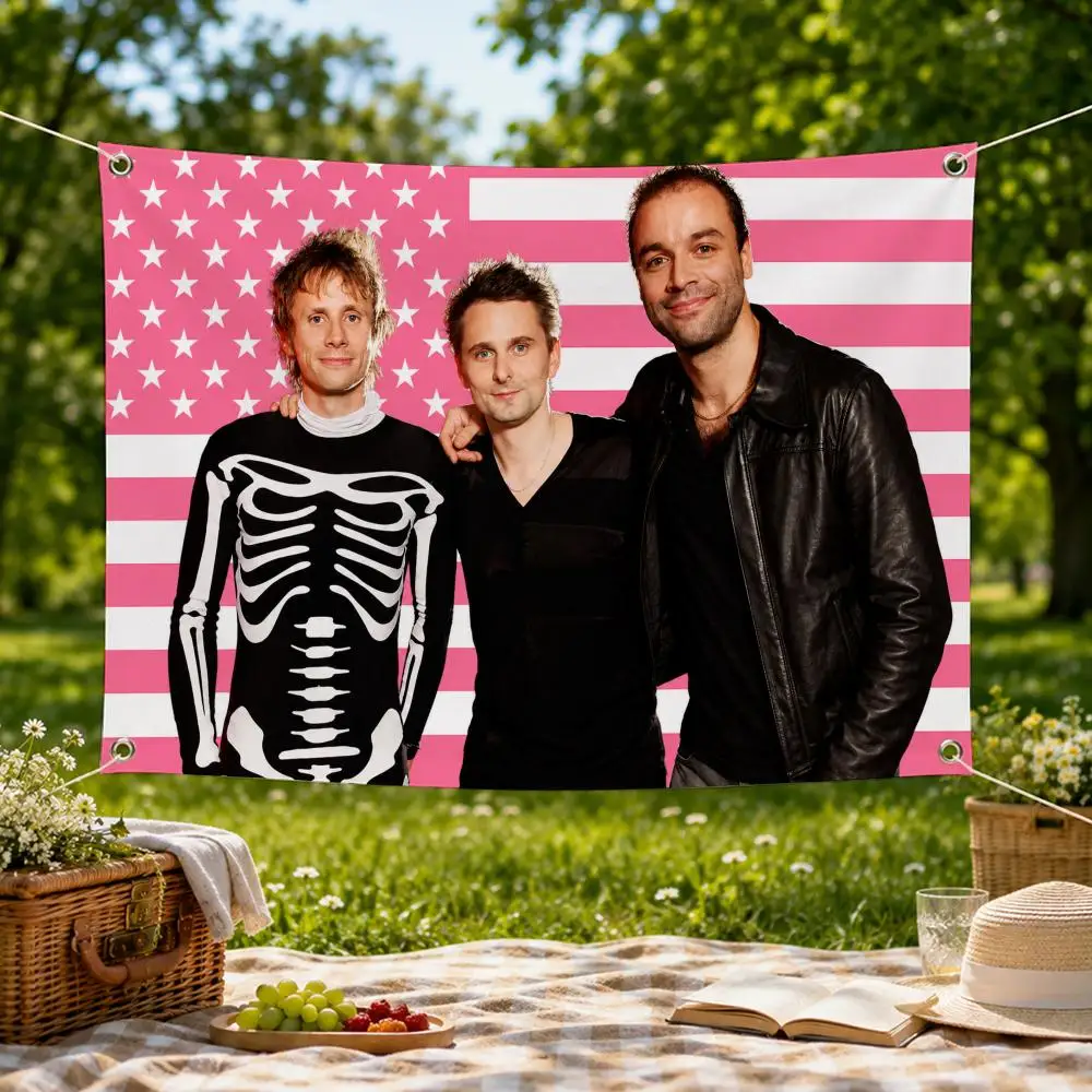 British Alternative Rock Muse Art Flags Wall Hanging Flag Banner for Bedroom Dorm Party Festival Camping Indoor Outdoor Decor