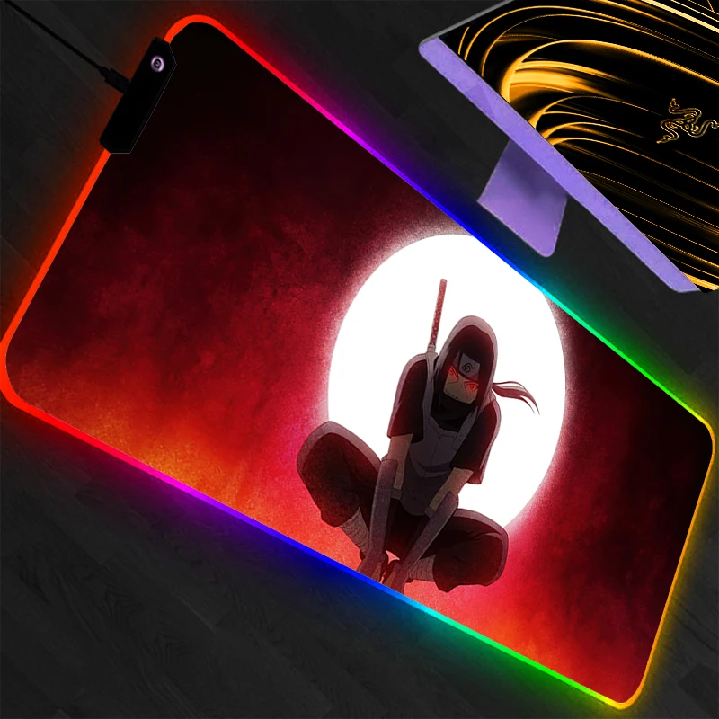 

Коврик для мыши RGB Narutogamer, большой, со светодиодной подсветкой, нескользящий, резиновый, для компьютера, настольный коврик, для геймеров, с подсветкой, анимационный