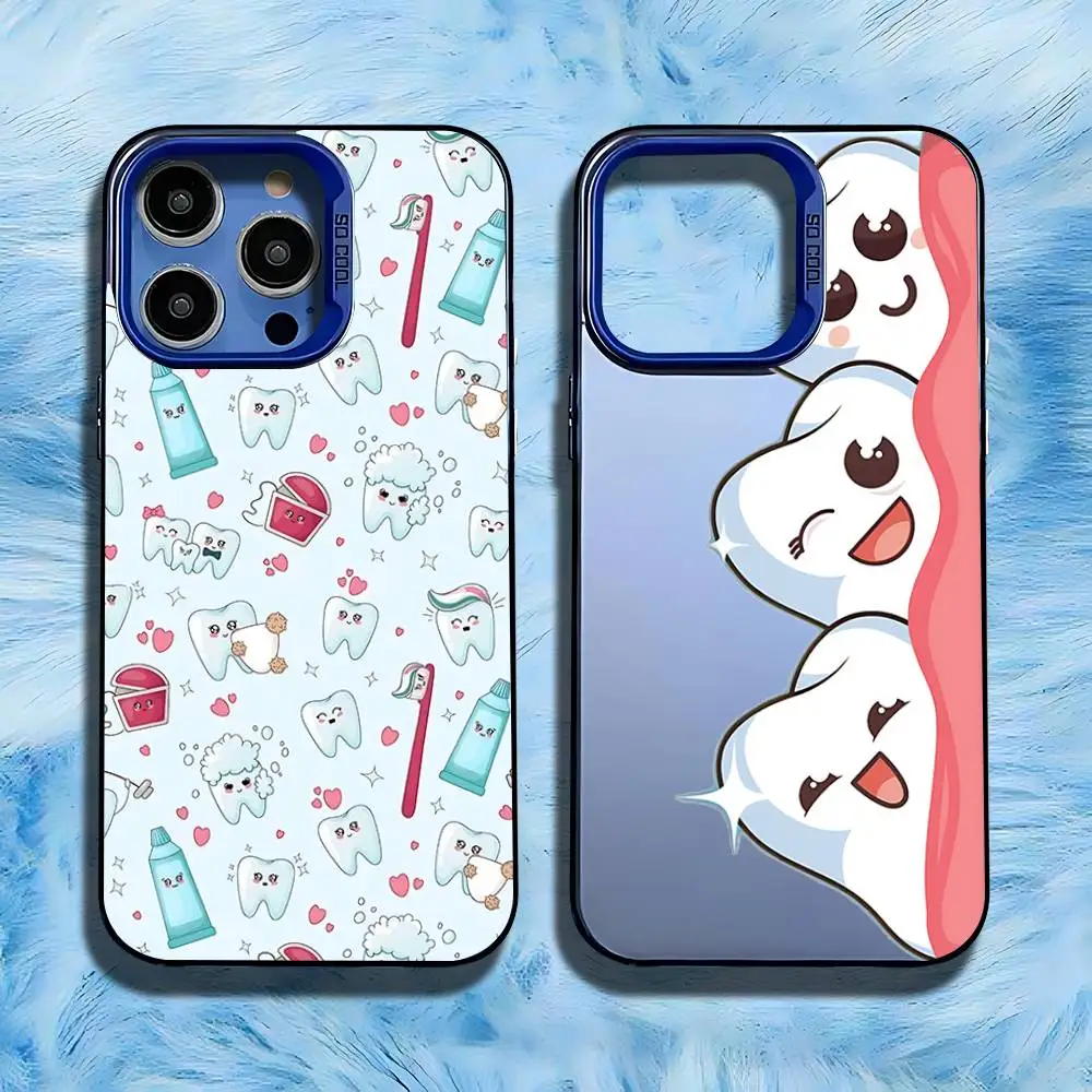 

Cartoon Teeth Dentist Phone Case For iPhone 16,15,14,13,12,11,Pro,Max,Plus,Mini,SE Anti Fall Blue Matte Hard Bumper
