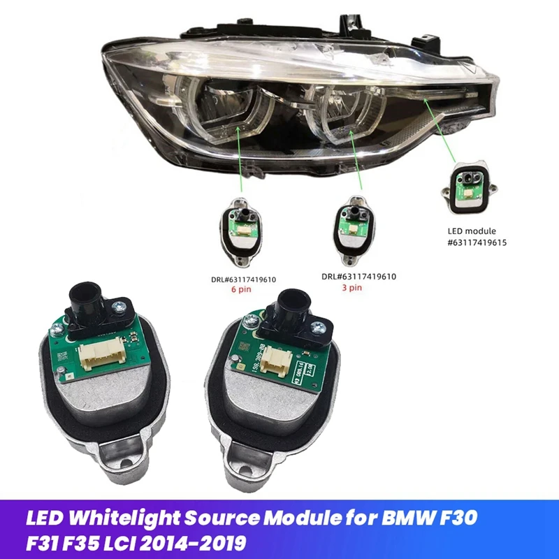 2 STKS 3Pin + 6Pin 63117419610   Koplamp Module LED Witte Lichtbron Voor BMW F30 F31 F35 LCI 2014-2019 Angel Eye DRL Module