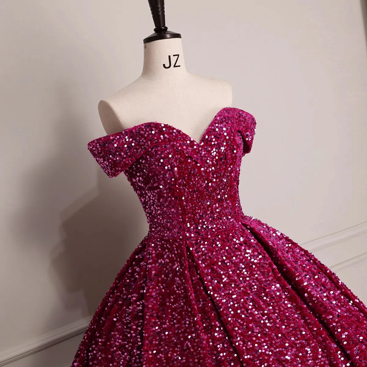 Evening Dress Short Sleeves Sequins Ball Gown Boat Neck Lace Up Floor-Length Sky Blue Party Formal Dresses Women