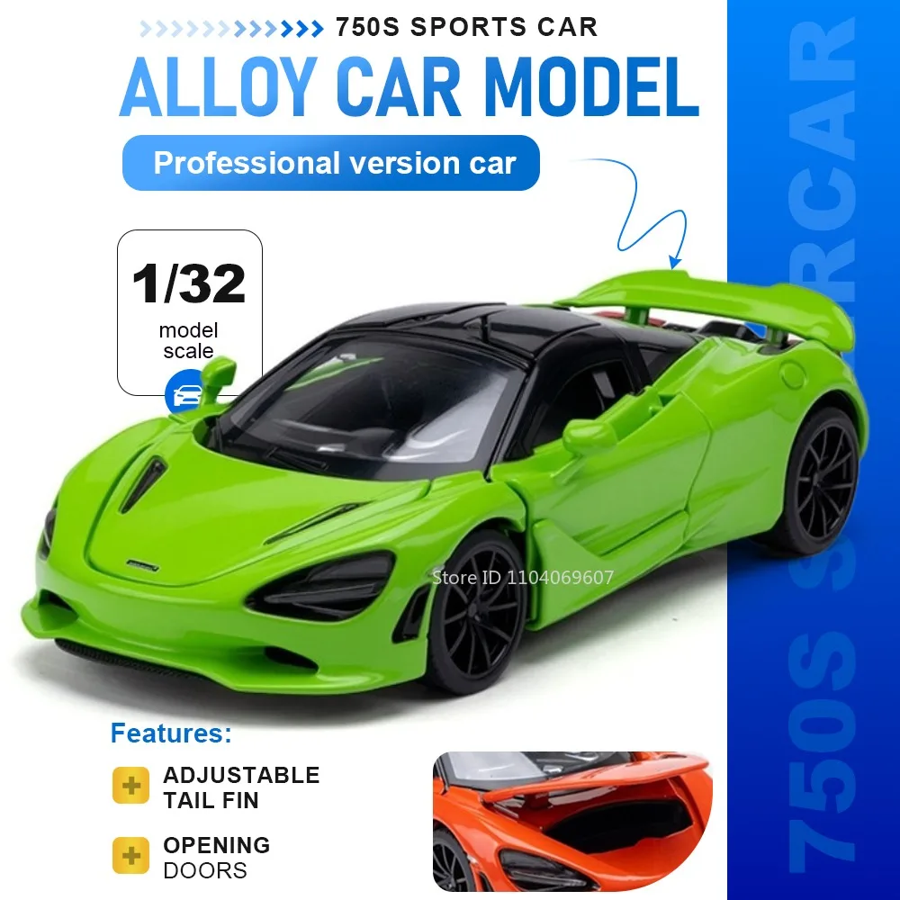 

1:32 750S Miniature Model Toy Supercars Alloy Diecast Doors Opened Simulation Interior with Acrylic Box Sports Car Ornaments