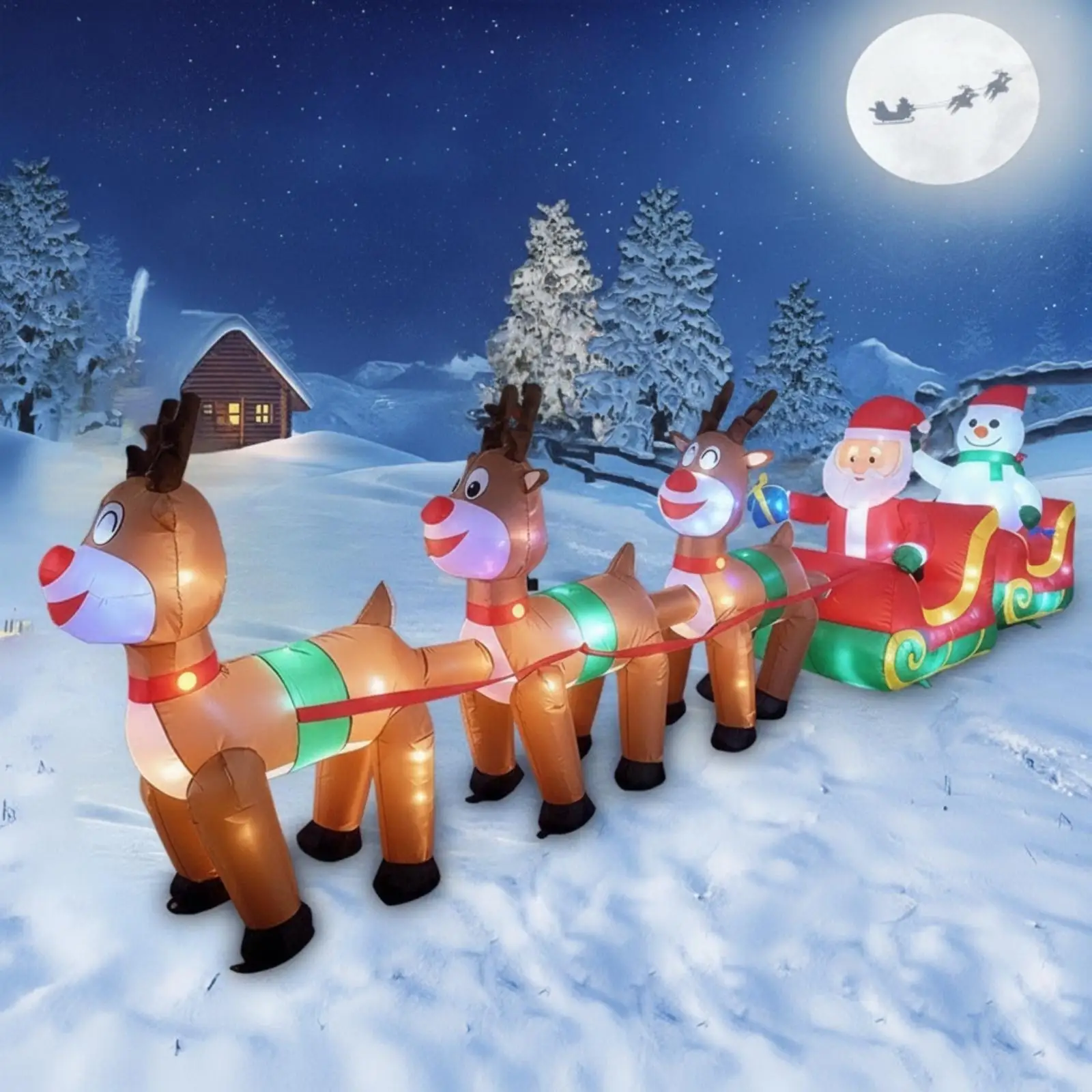 Large Inflatable Christmas Santa Sleigh with Reindeer and Snowman for Outdoor Yard Decoration Holiday Party Airblown Display