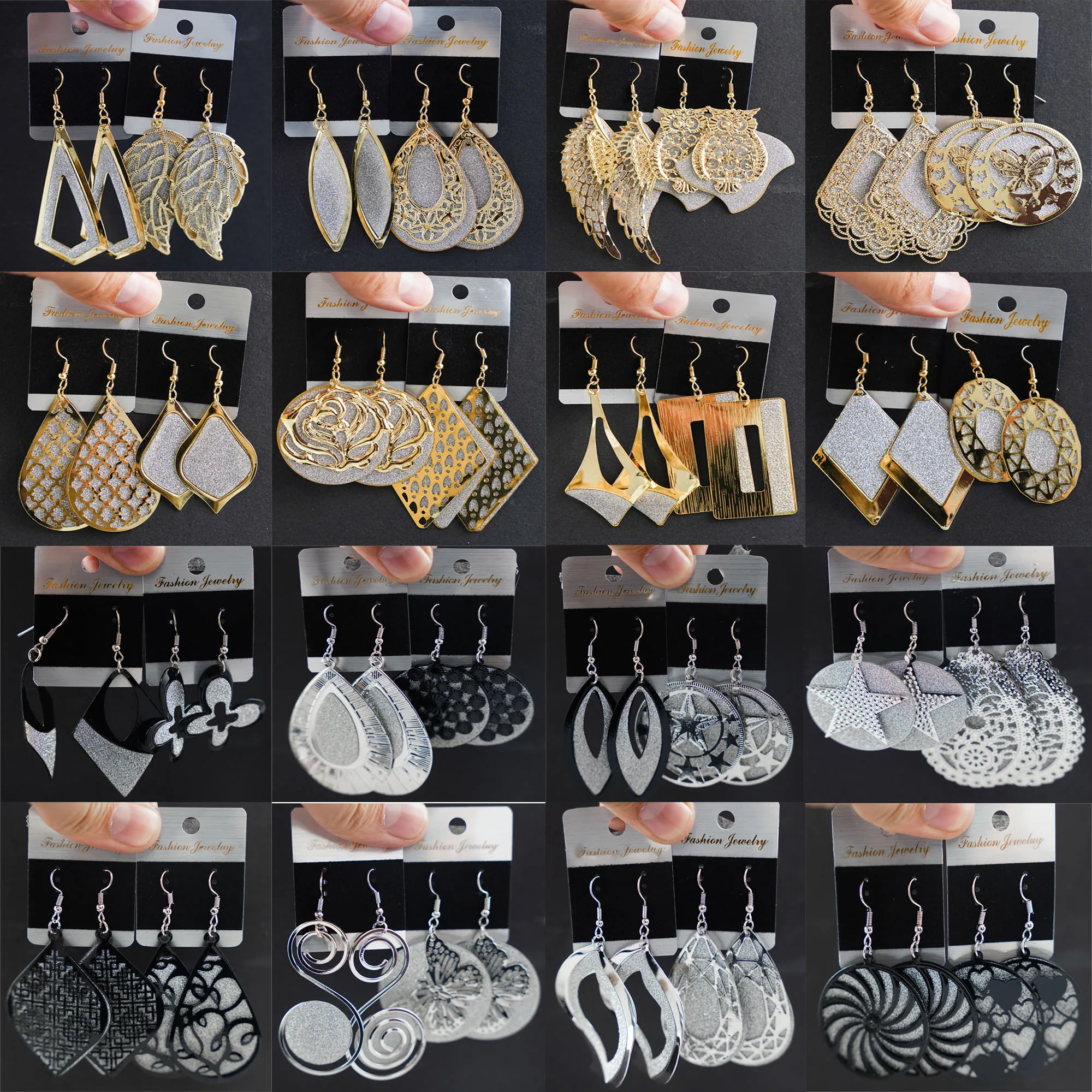 10/20/30/50Pairs/Lot Retro Trend Bohemian Frosting Carved Hollow Earrings For Women Mix Style Jewelry Party Gifts Wholesale