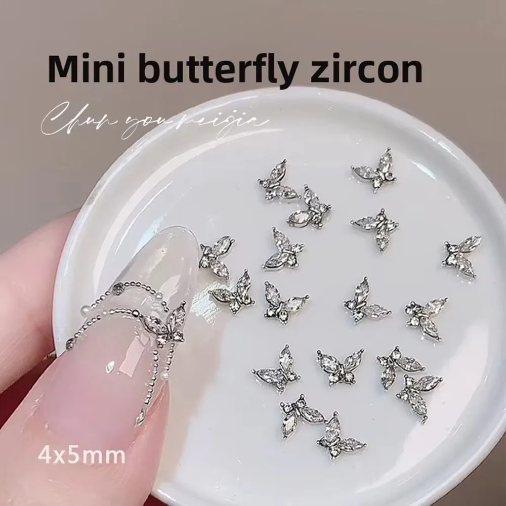 10PCS Mini Crystal Butterfly Nail Art Charms Jewelry Parts Accessories Flash Crysta Alloy Nails Decoration Rhinestones Supplies