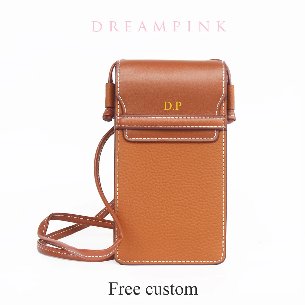 Engrave Letters Women Phone Bag Custom Name Genuine Leather Mini Female Crossbody Bag Luxury New Slim Flap Mobile Purse Handbag