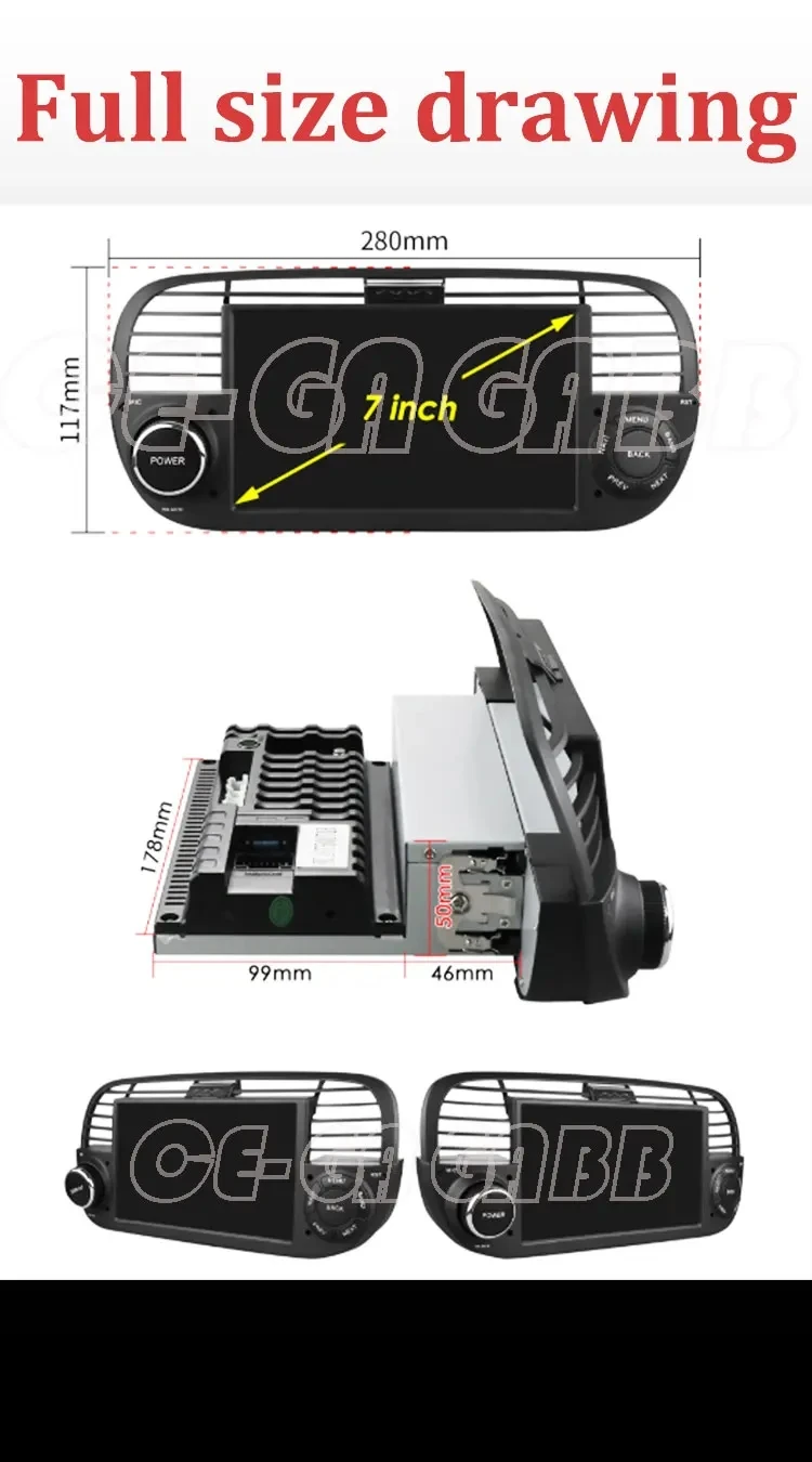 Android 16 CarPlay Car Radio For Fiat 500 2007-2015 Stereo Navigation Multimedia Video Player GPS DSP WIFI 4G BT Auto  Autoradio