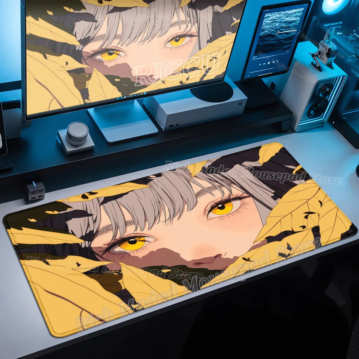 XXL Green Leaf Mouse Pad PC Anime Girl Mousepad Gamer Laptop Pads Computer Keyboard Accessories Mouse Mat Rug Extended Desk Mat