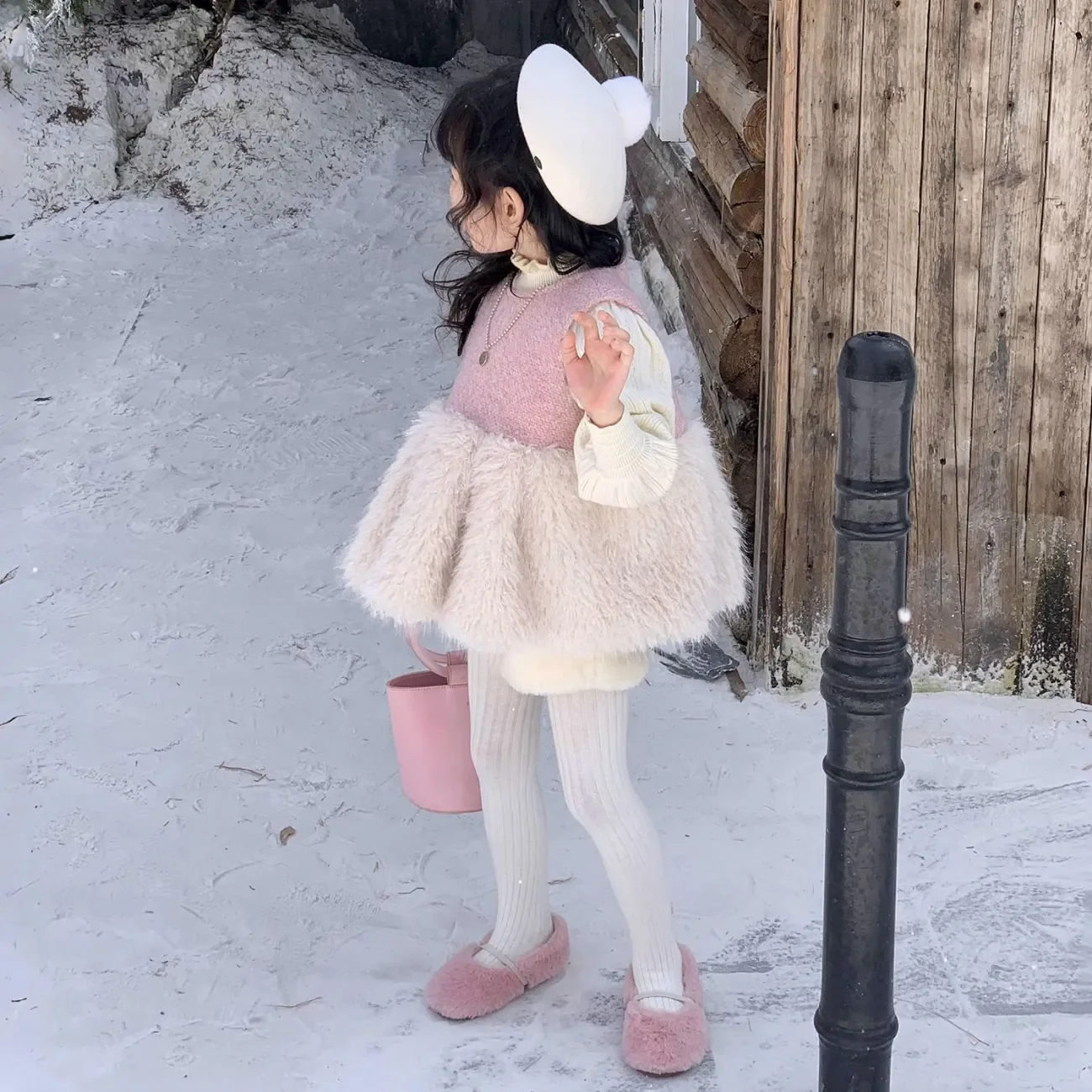 Winter Elegance Fashion Girls Sweet Casual Kids Princess Pink Thick Waistcoat+Bottom puff sleeves sweater+Shorts Children 3Pcs