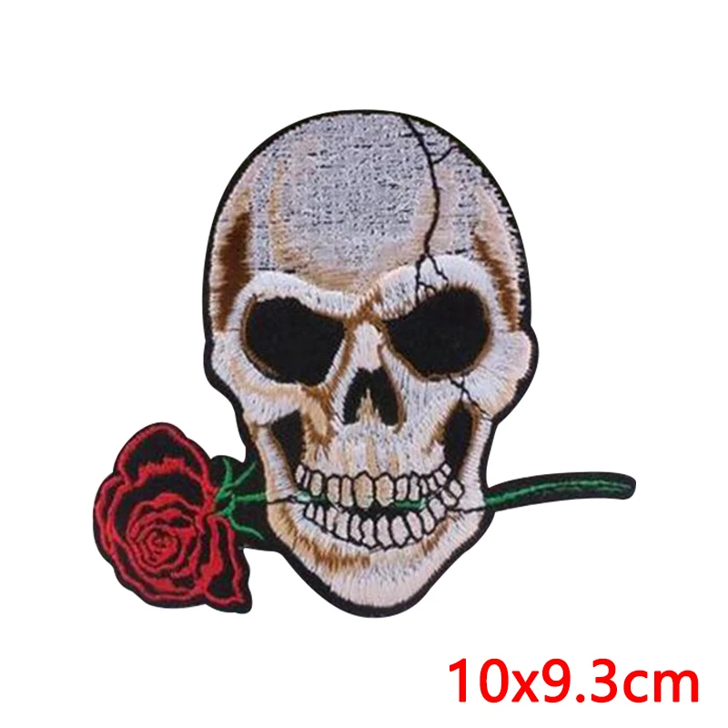 Skeleton Punk Rock Iron On Patches – Embroidered Horror Skull for Clothing Thermoadhesive DIY Biker Decorate Badges for Jackets