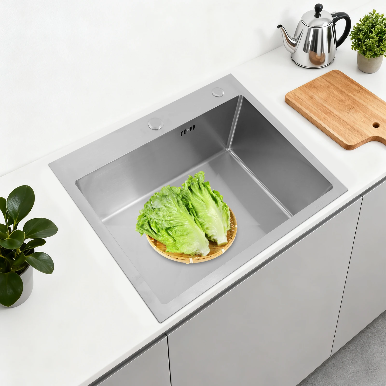 

Kitchen Sink, 304 Stainless Steel Sink 55x45cm, Single Bowl Undermount Drop In Sink Set, Brushed Stainless Steel Finish