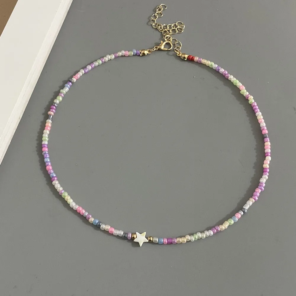 Handmade Necklace for Girl and Women Colorful Seed Beads Cute Romantic Choker Jewelry Gift for Friend White Black Fashion