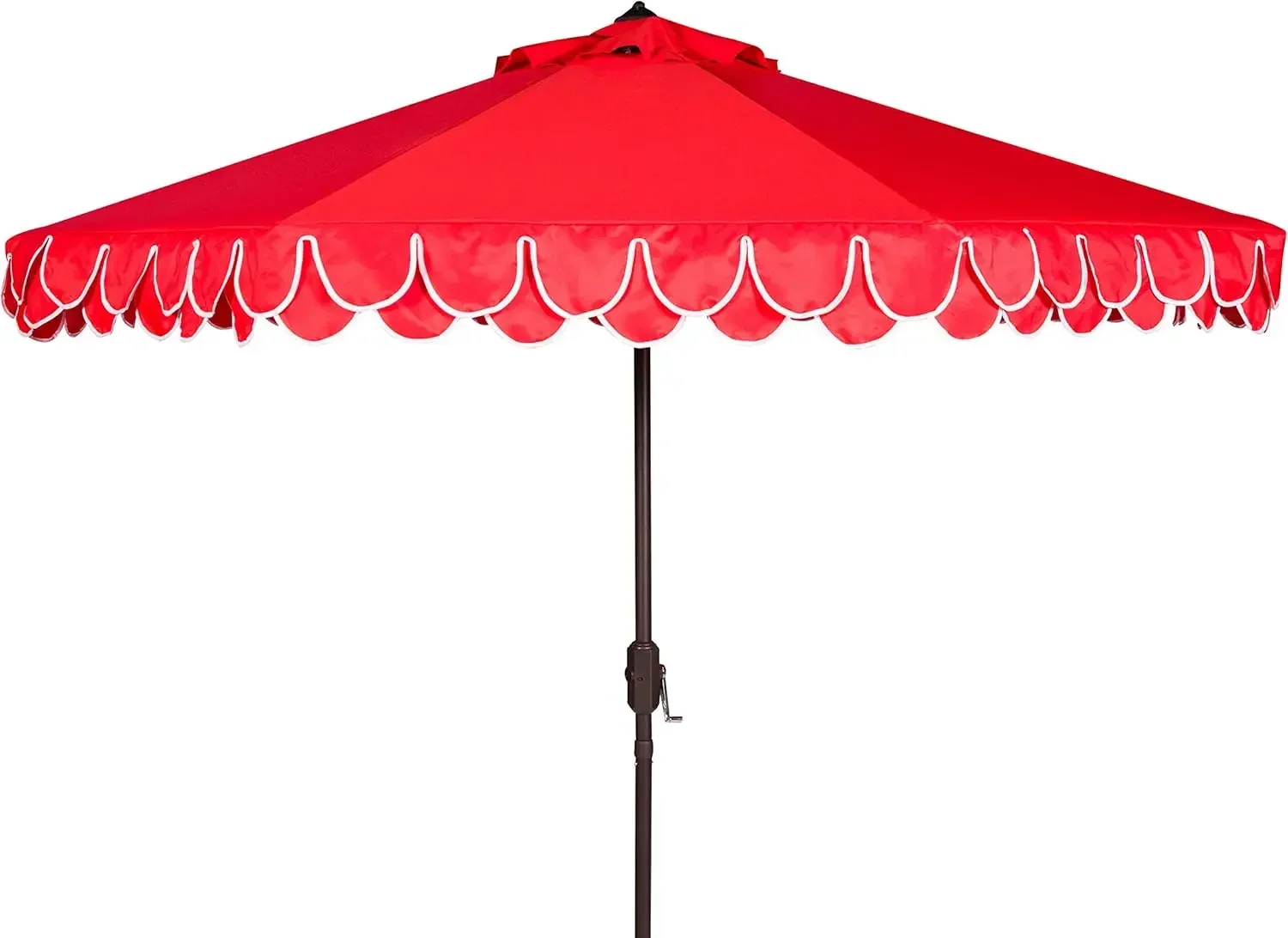 

9ft Outdoor Patio Umbrella, Round, Valance, Red & White Trim, Auto Crank Tilt, UV Resistant for Deck, Backyard, Poolside (PAT800