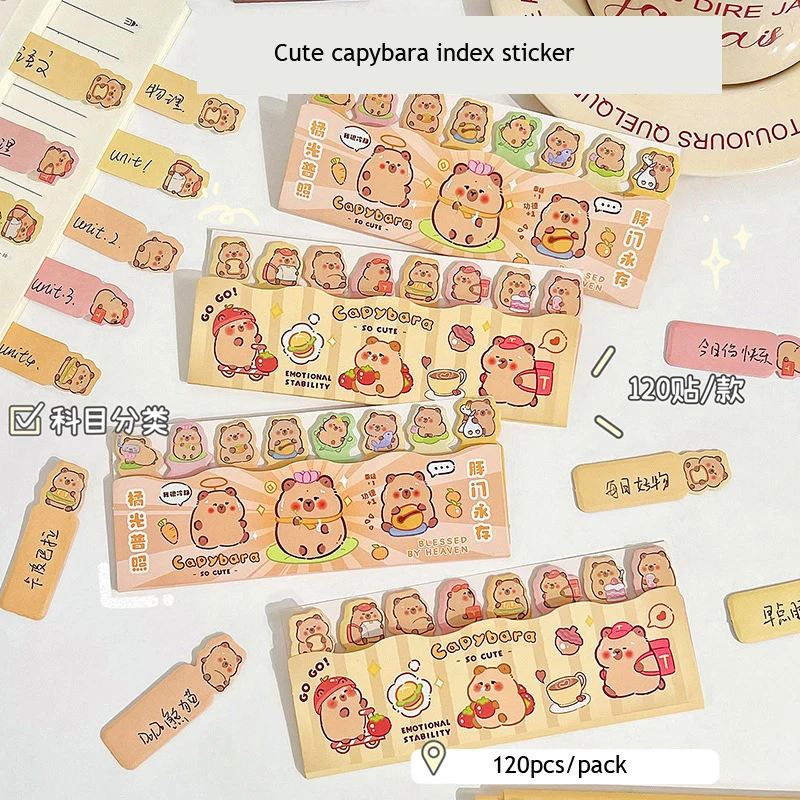 120pcs/pack Capybara Index Sticker Notepad Sticky Notes Office Accessories Korean Kawaii Stationery Cute Memo Pad Scratch Paper