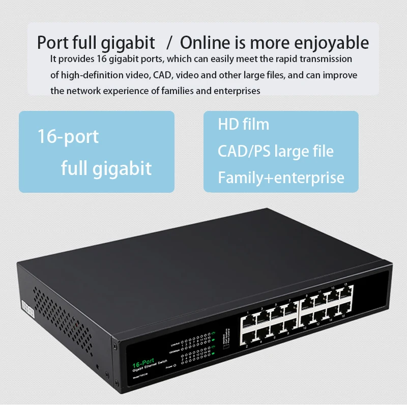 Internet Splitter Adapter LAN HUB RJ45 16-Ports Full gigabit switch Ethernet Network Switch 10/100/1000mbps Game switch VLAN