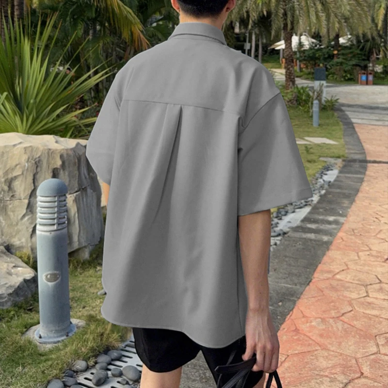 INCERUN Männer Unregelmäßige Hemd Solide Revers Kurzarm Lose Männer Kleidung Mit Krawatte Streetwear 2025, Koreanische Stil, Mode Shirts männer