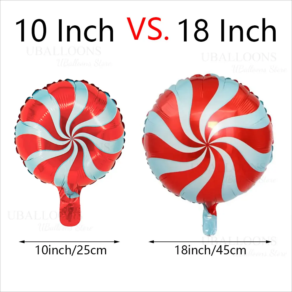 10 Stück süße Süßigkeiten-Folienballons, 25,4–45,7 cm, runde Lollipop-Heliumballons für Geburtstag, Candyland, Weihnachten, Zuhause, Party, Dekoration – Detail 2