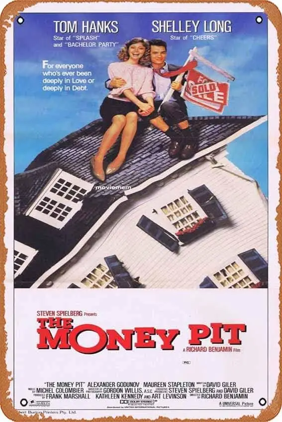 Tin Sign Retro THE MONEY PIT Original Daybill Movie Poster TOM HANKS Shelley Long Philip Bosco Movie Tin Sign Poster,Retro Vinta