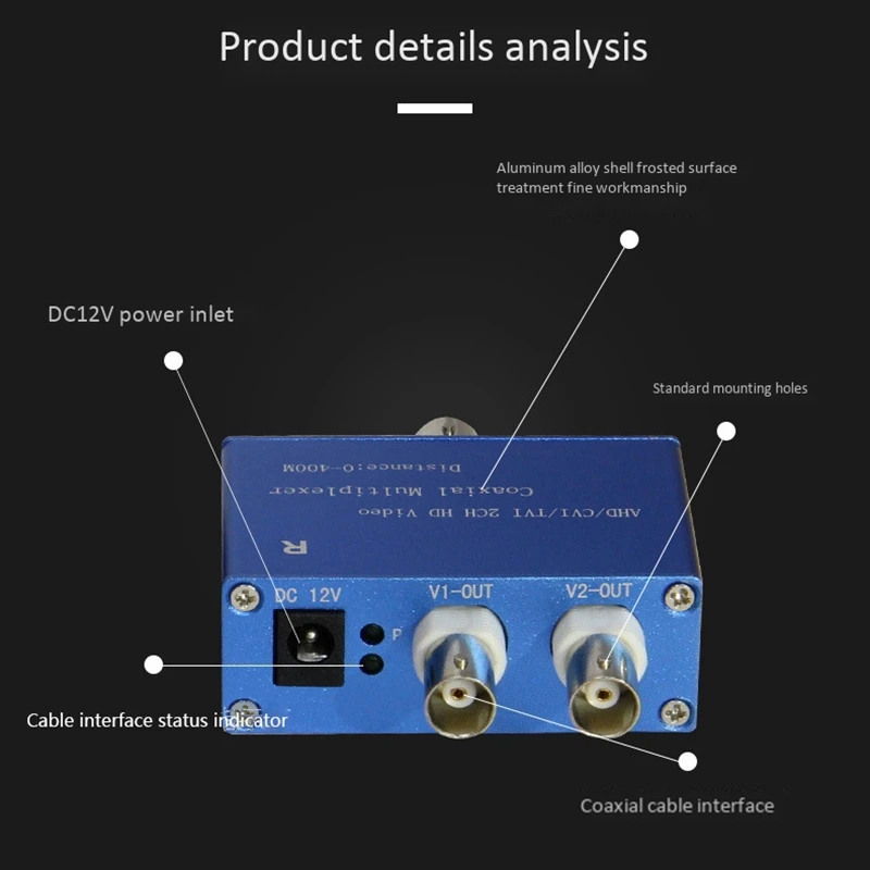Two-Channel AHD/CVI/TVI1080P HD Video Multiplexer Coaxial HD Expander Adder For Camera