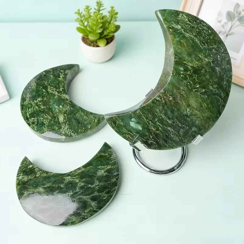 Natural Rough Crystal Stone, Emerald Hand-polished Semi-precious Stone, Crescent-shaped Home Decoration Ornament