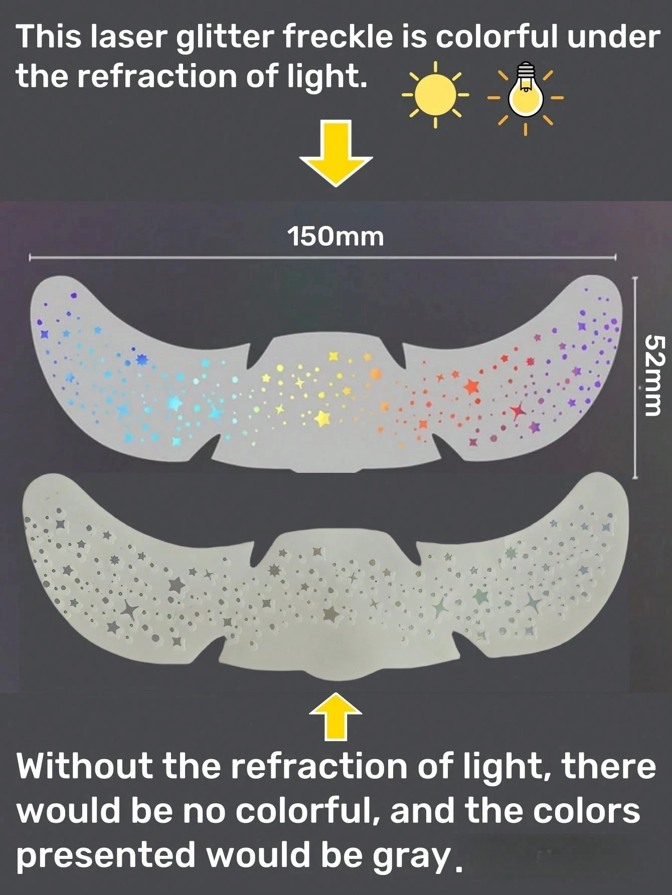 Six Holographic Freckle Stickers, Waterproof Temporary Tattoo Stickers With Glittery Star And Heart Dot Patterns, Perfect For Pa image 3