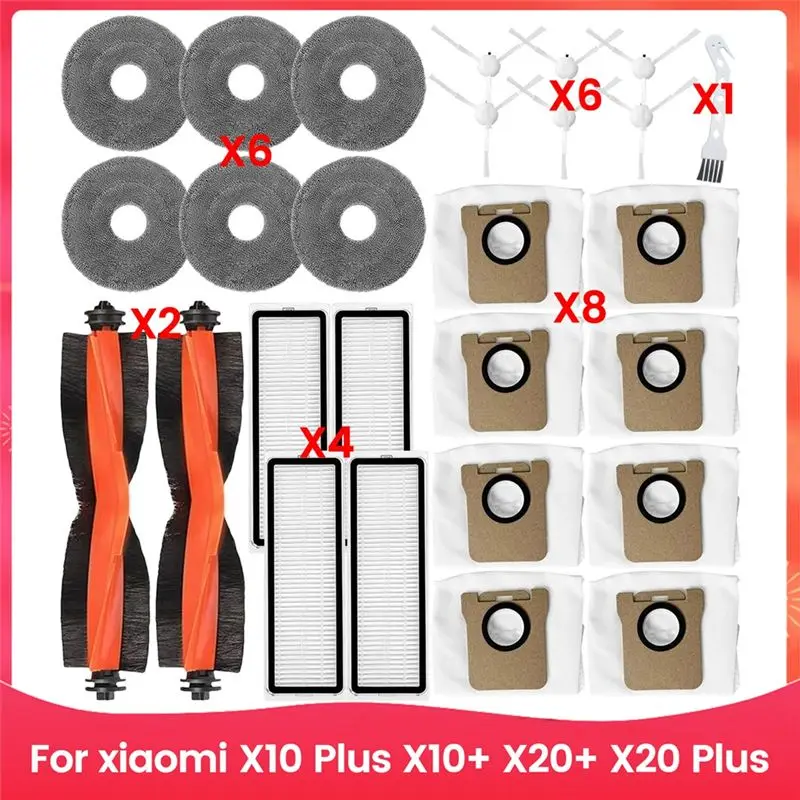 

ABRW-For Xiaomi Robot Vacuum X10 Plus,X10+, X20+, X20 Plus Main Side Brushes Hepa Filters Mop Cloth Dust Bags Parts