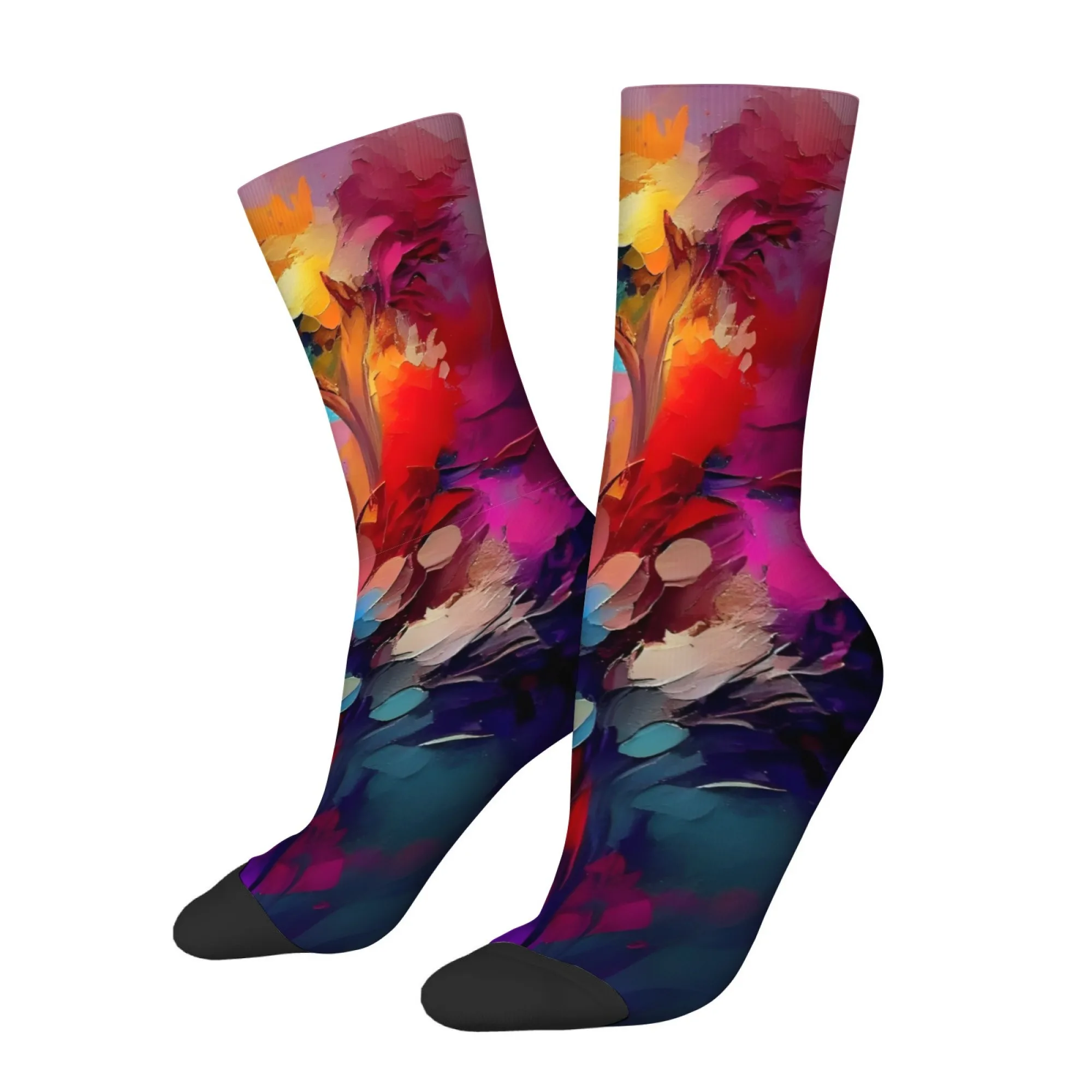 Oil Painting Style Abstract Floral Mid-Calf Socks  Soft Warm Comfortable Stylish Breathable Non-Slip Fun Socks Great Gift