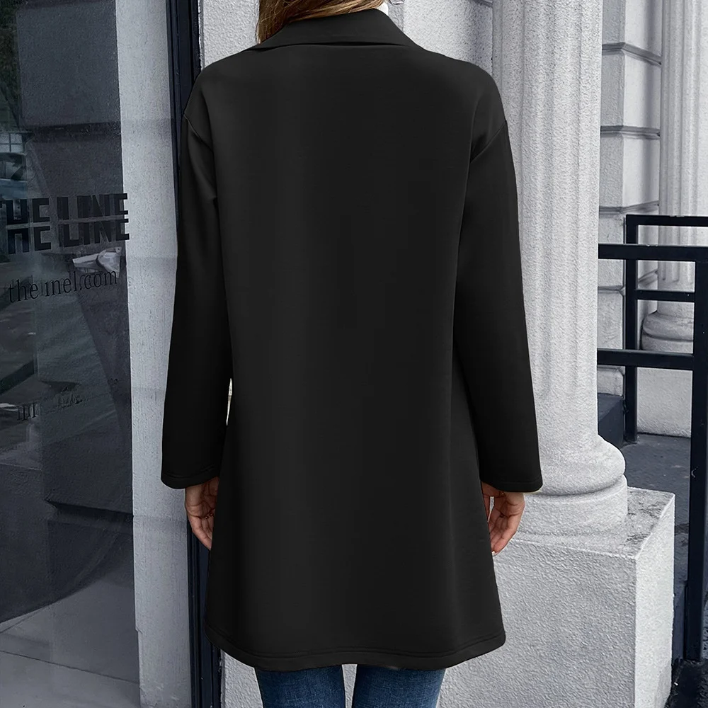 

Elegant Women's Long Knitted Cardigan Double Breasted Autumn Winter Cotton Pure Color Slim Fit O2O Exclusive