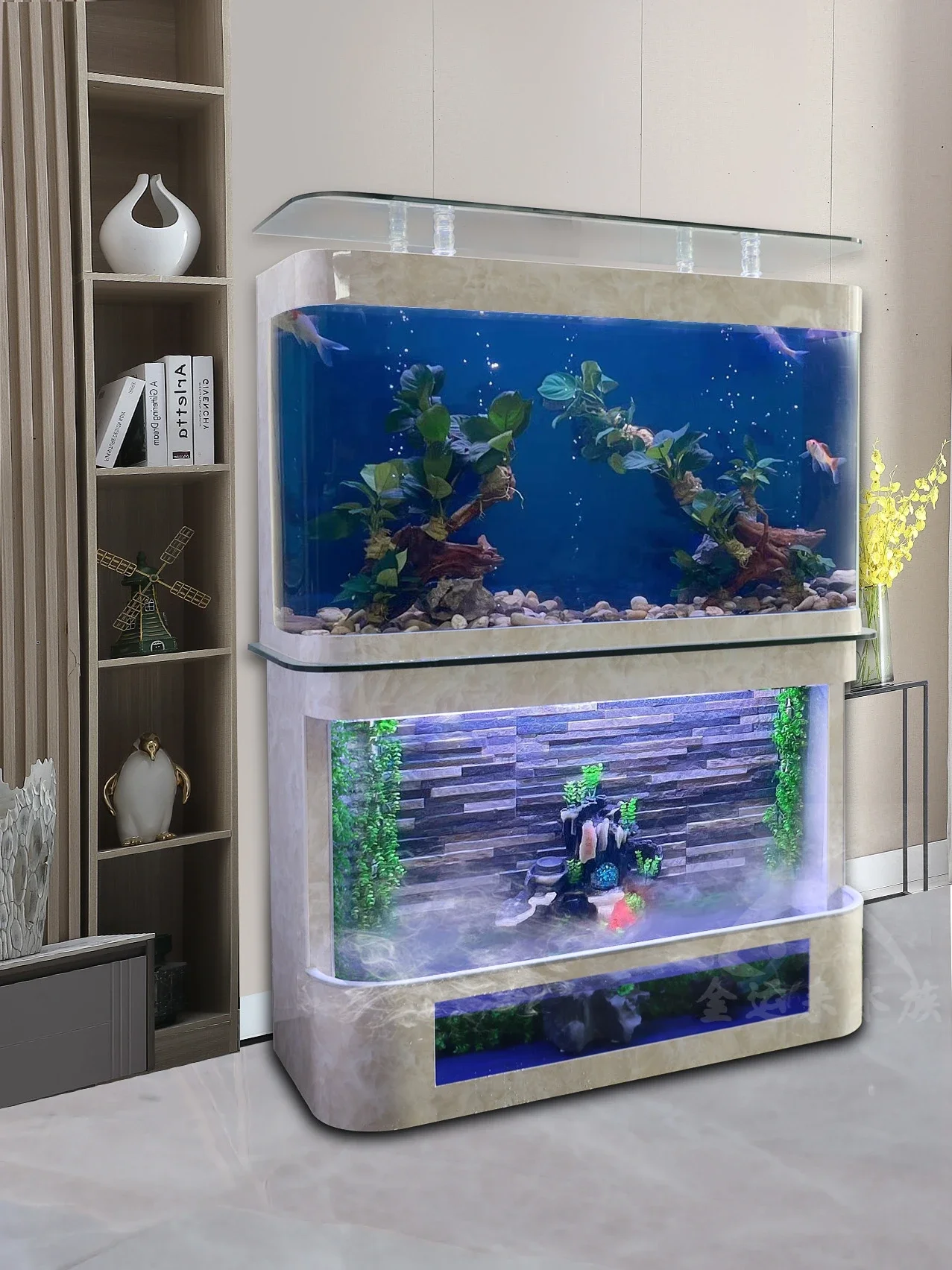 Water Curtain Wall Fish Tank Glass Large Change Water Ecological Water Screen Aquarium