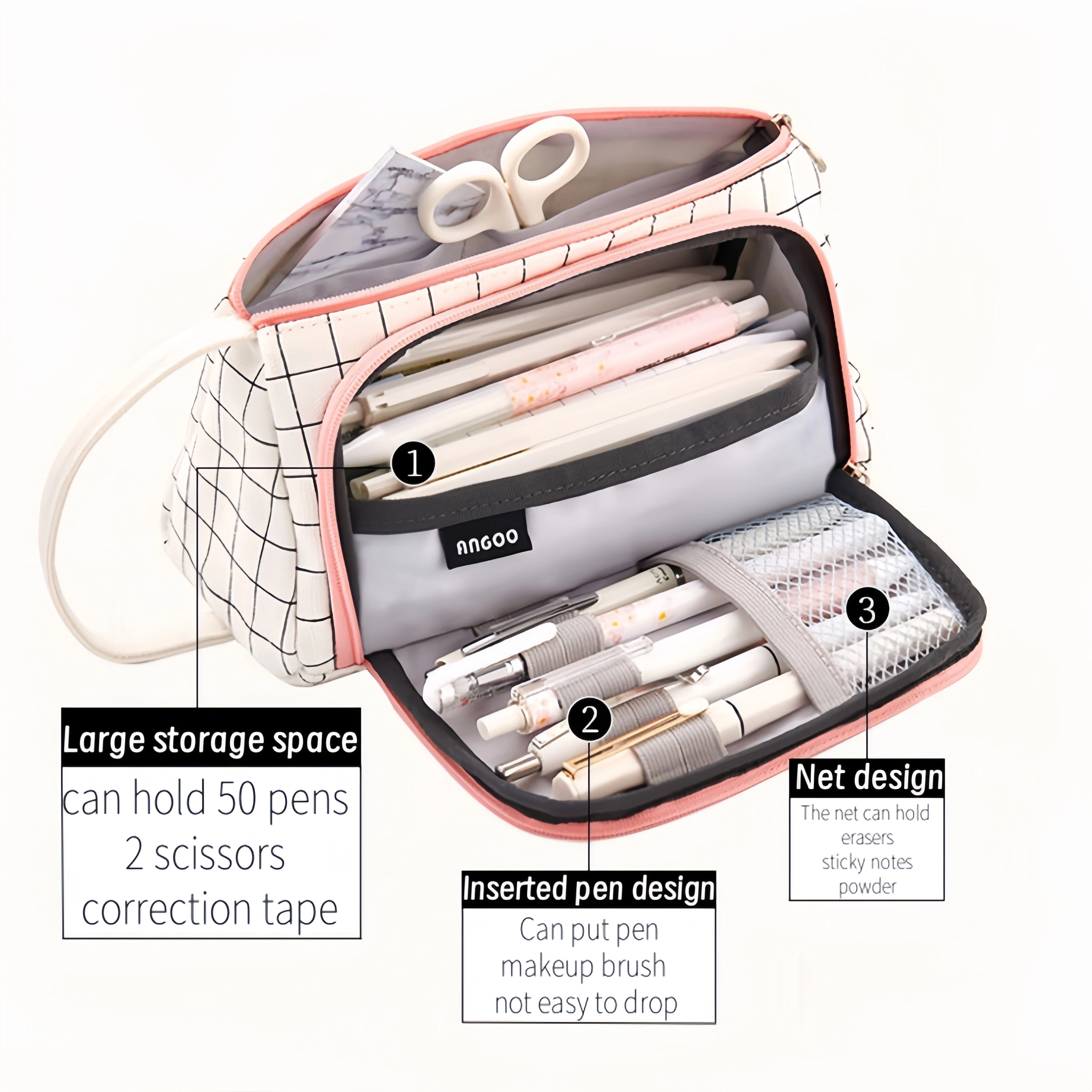 Canvas triangular simple aesthetic stationery box, large capacity portable pencil bag, suitable for student office use